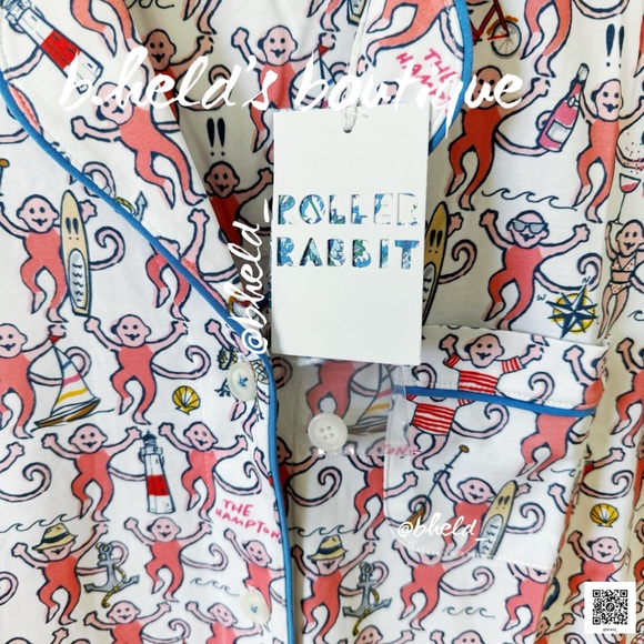Roller Rabbit Hamptons Monkey Polo Pajamas in Pink Monkey Size S Brand New NWT - Picture 4 of 17